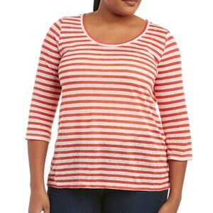 NWT BB Dakota Plus Striped Linen Top 3/4 sleeve 1X white orange stripe